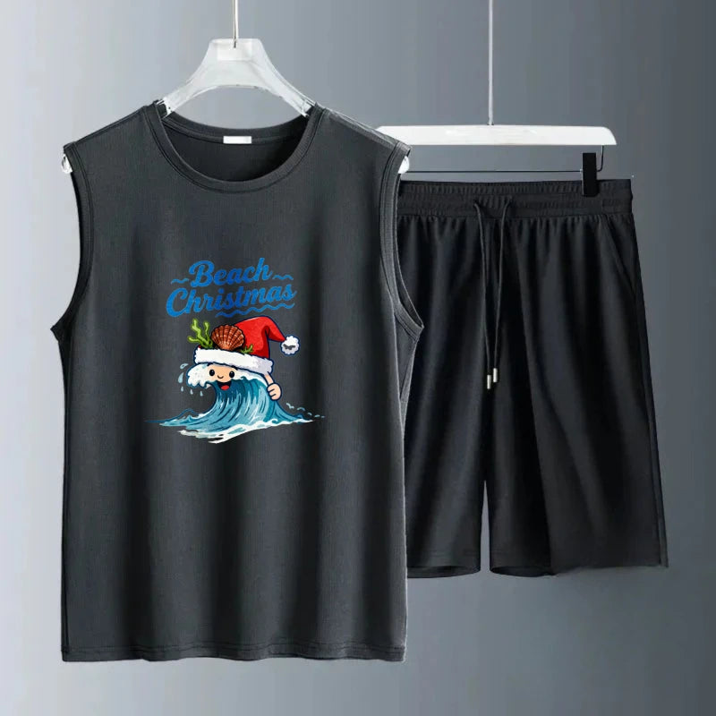 Men's Tank top Sets training suit set  Summe sweatshirt set Fashion Polyester men's clothing set Breathable Short Sleeve+ Shorts