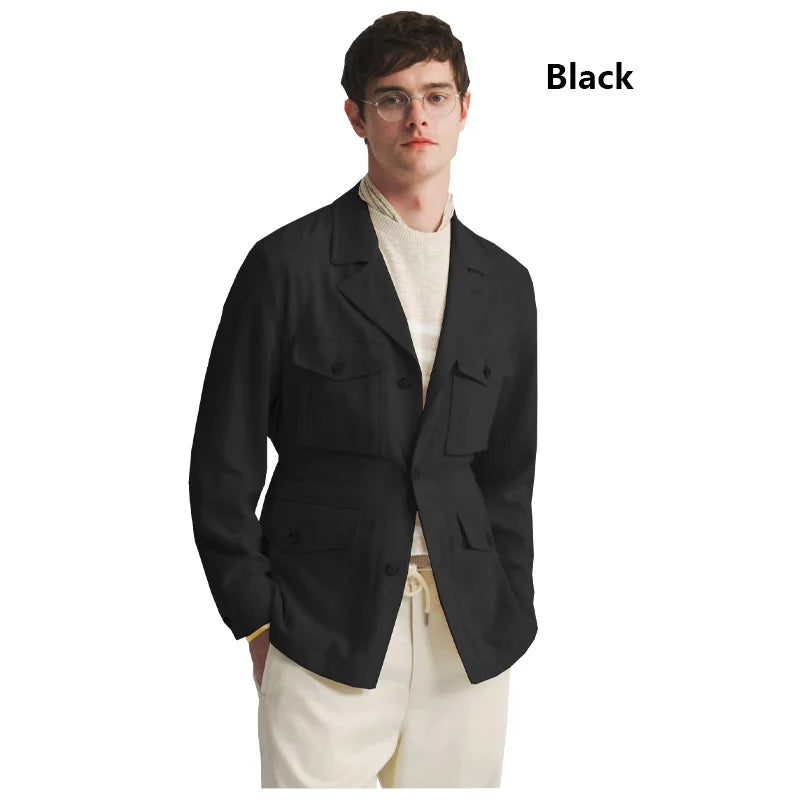 Fengbaoyu Natural Linen Men's Coat American Casual Shirt Retro Style Comfortable Men's Clothing Spring-Autumn