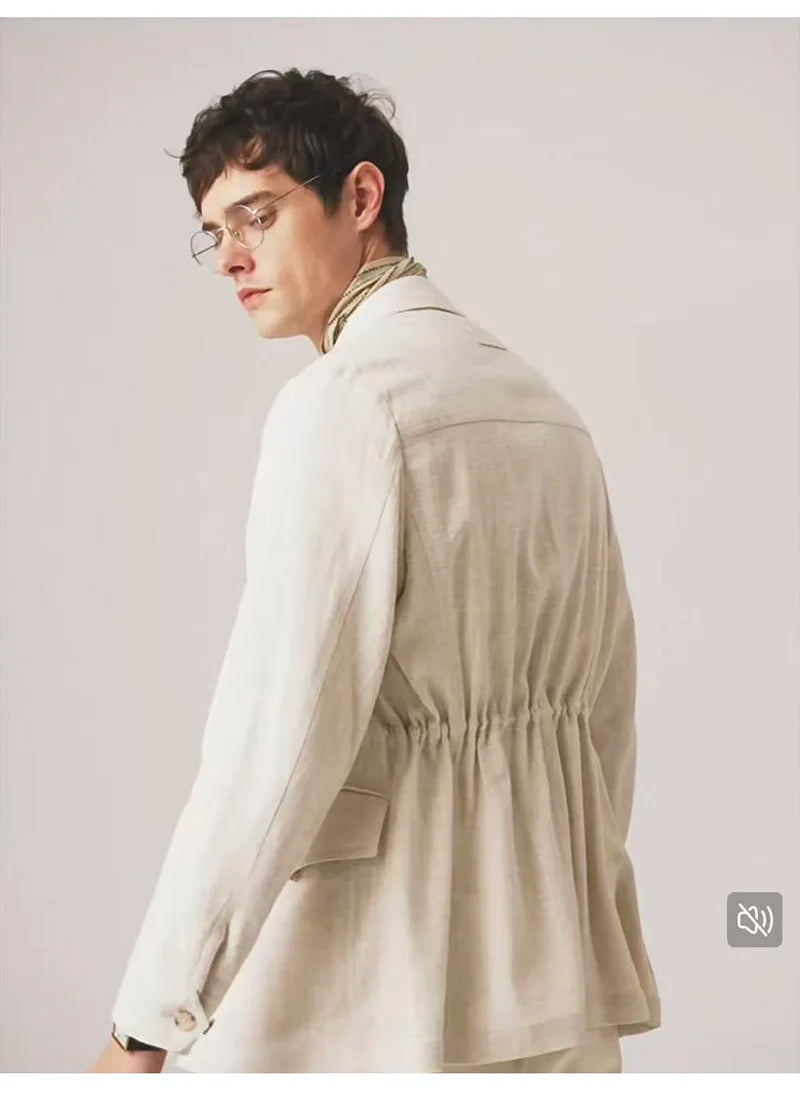 Fengbaoyu Natural Linen Men's Coat American Casual Shirt Retro Style Comfortable Men's Clothing Spring-Autumn