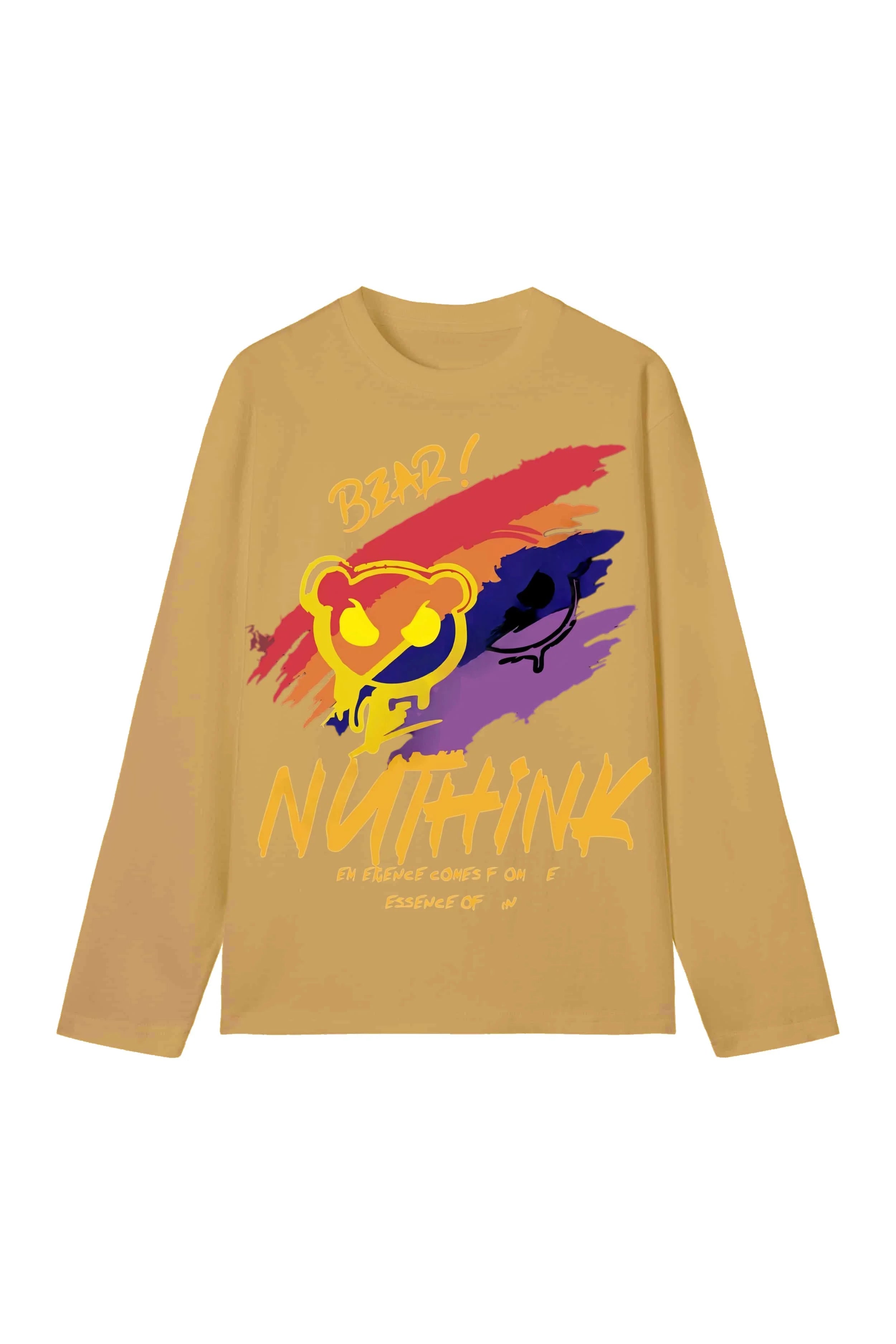 New unisex T-shirt, high street style gradient paint bear print long sleeve, casual short sleeve couple T-shirt