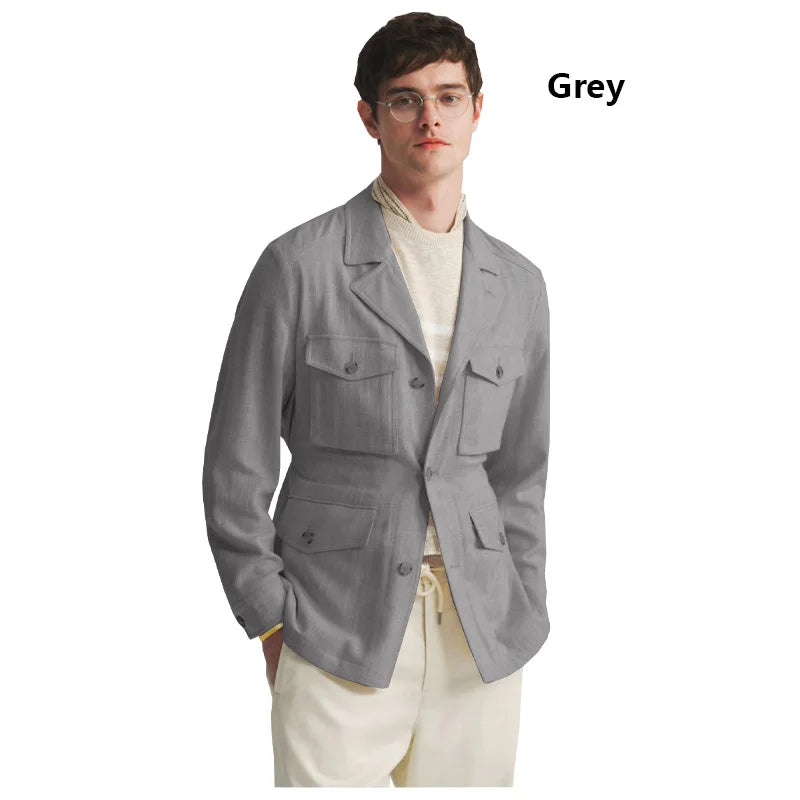 Fengbaoyu Natural Linen Men's Coat American Casual Shirt Retro Style Comfortable Men's Clothing Spring-Autumn