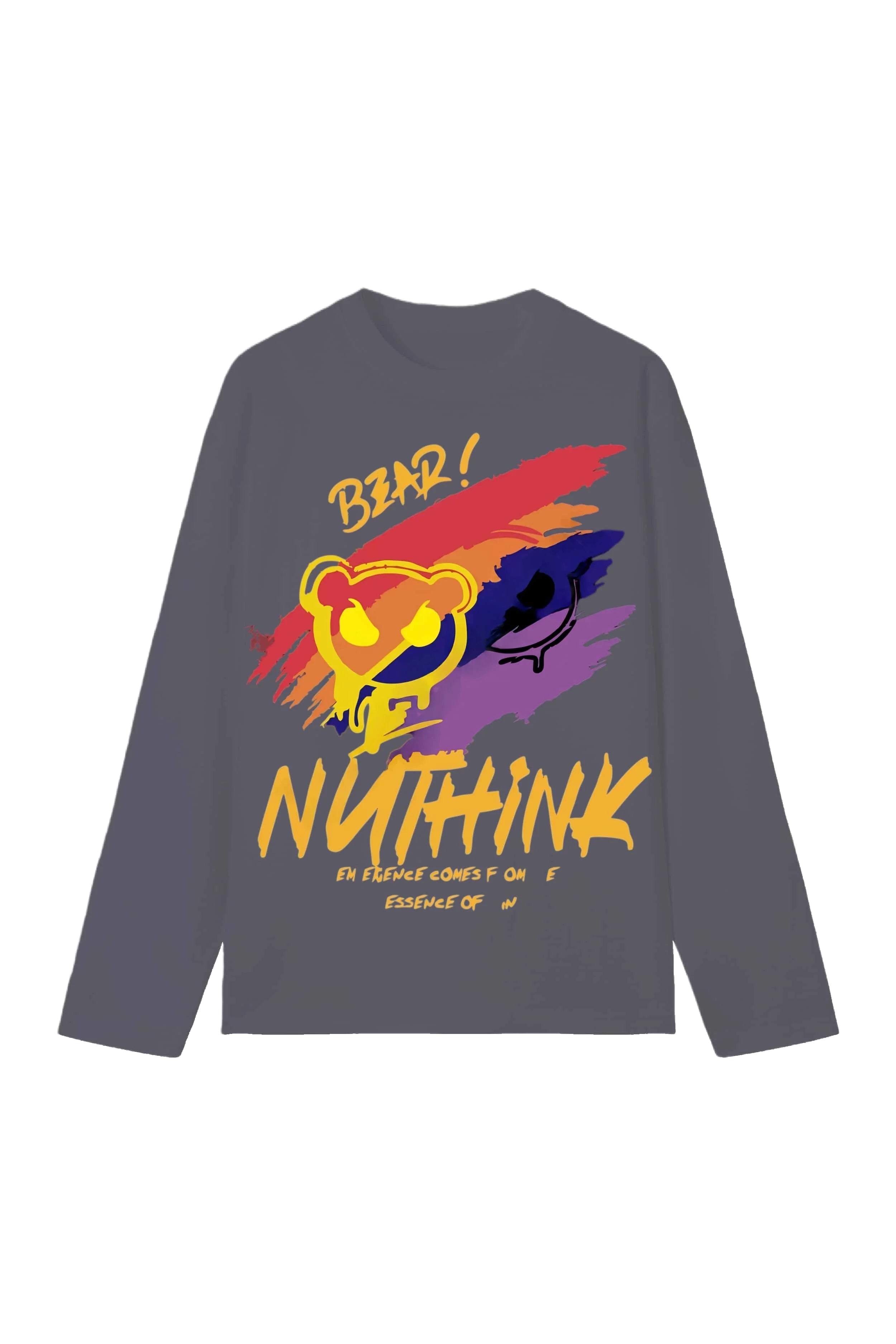 New unisex T-shirt, high street style gradient paint bear print long sleeve, casual short sleeve couple T-shirt