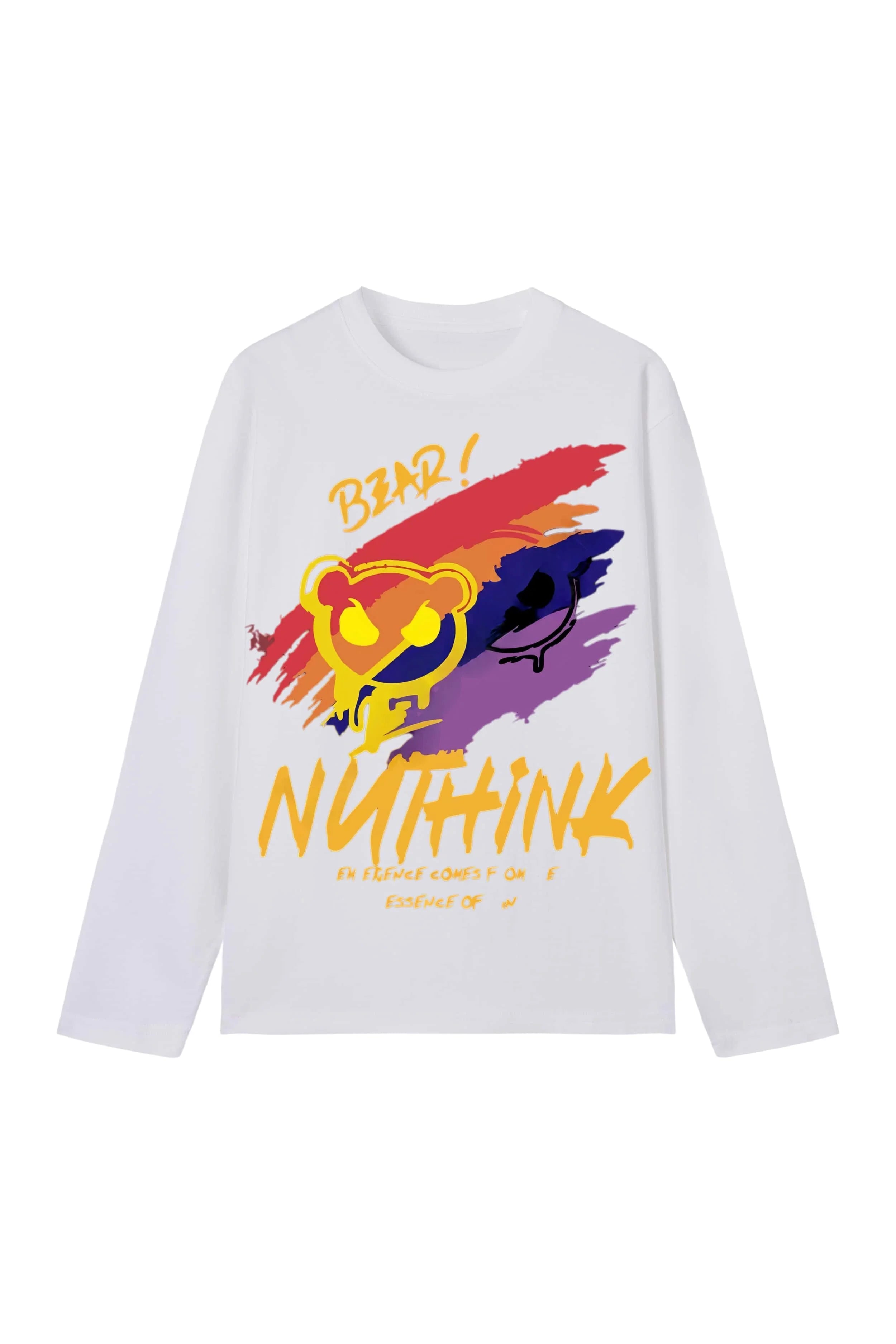 New unisex T-shirt, high street style gradient paint bear print long sleeve, casual short sleeve couple T-shirt