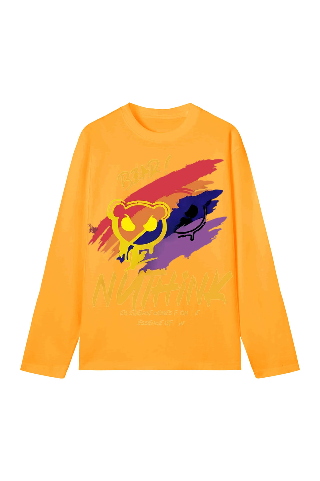 New unisex T-shirt, high street style gradient paint bear print long sleeve, casual short sleeve couple T-shirt