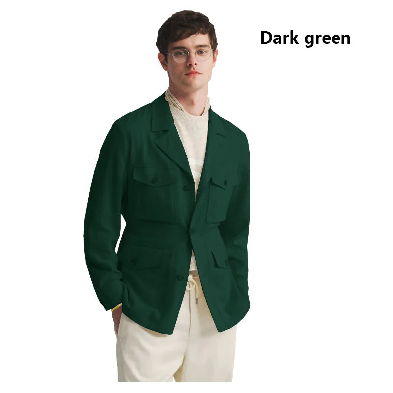 Fengbaoyu Natural Linen Men's Coat American Casual Shirt Retro Style Comfortable Men's Clothing Spring-Autumn
