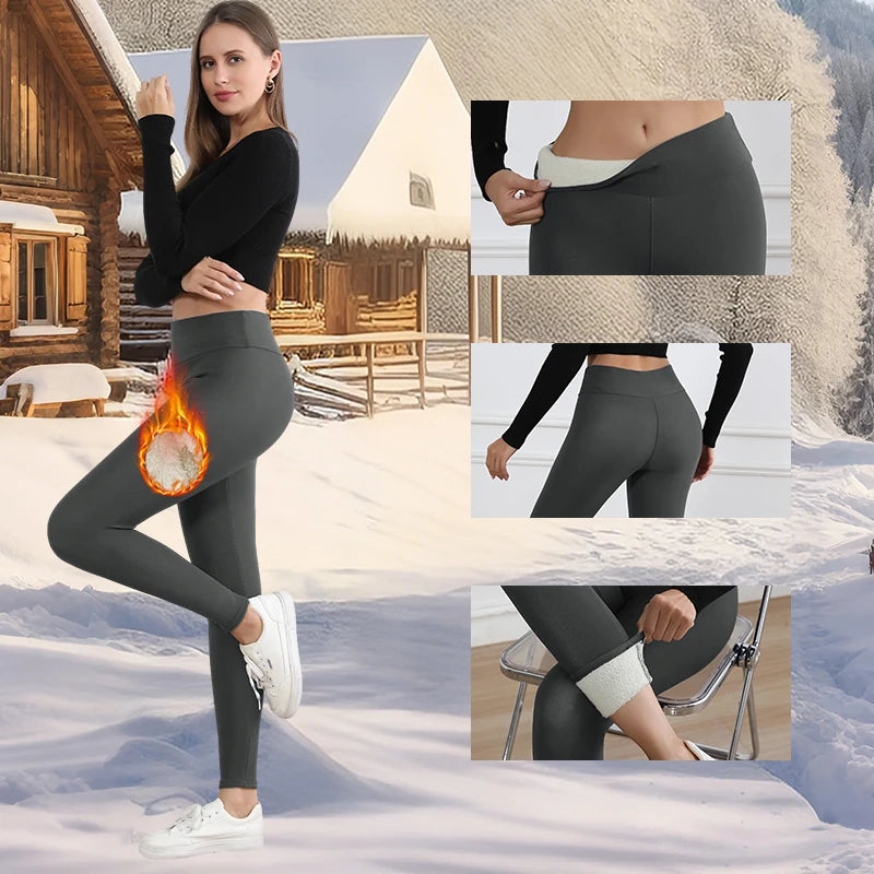 Autumn Winter Warm Fleece Women Leggings Velvet Thicken High Waist Tights Elastic Slim Solid Color Leggings Prevent Cold Tights