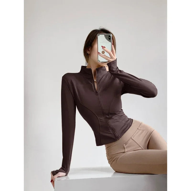 S-3XL Sun Quick Drying Sports Coat Women's Tight Top Yoga Jacket Long Sleeve Zipper Jacket Running Fitness Women's Jacket