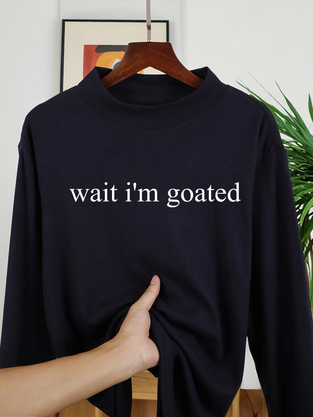 Wait I'M Goated Letter Printed Men'S Long Sleeved Shirts Casual Fashion Tops Thickened Fit Shirt Middle Collar Warm Clothing