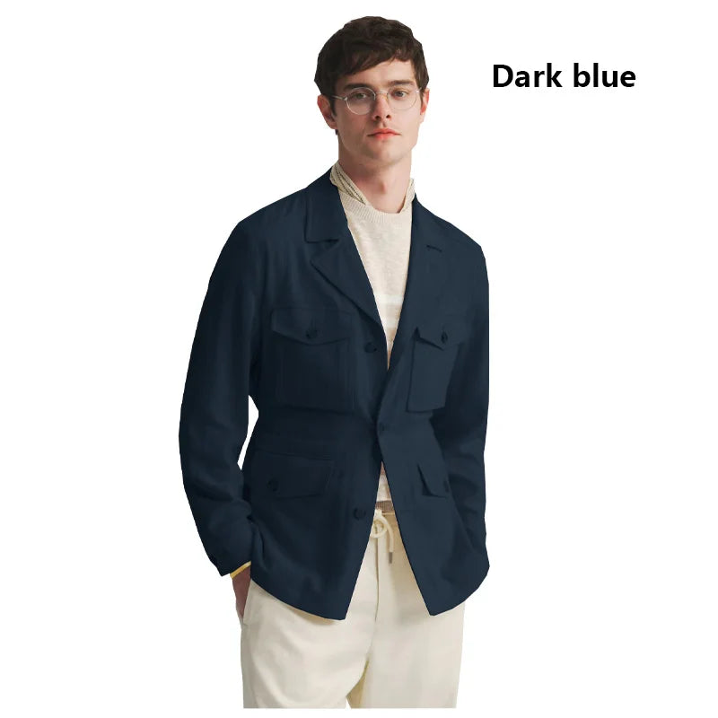 Fengbaoyu Natural Linen Men's Coat American Casual Shirt Retro Style Comfortable Men's Clothing Spring-Autumn