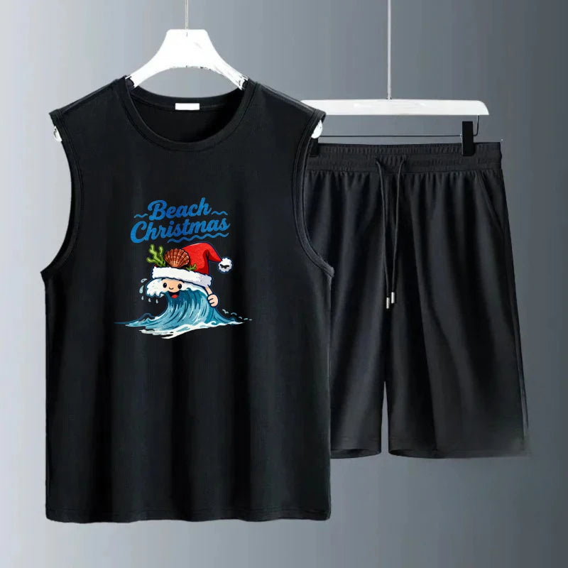 Men's Tank top Sets training suit set  Summe sweatshirt set Fashion Polyester men's clothing set Breathable Short Sleeve+ Shorts