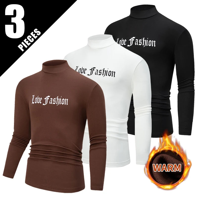 1/3 Piece Men's Long Sleeved Top Mid Neck T-shirt Youth Autumn And Winter Casual Sports Comfortable Plus Size Trendy Inside