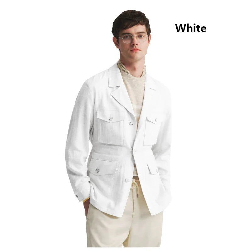 Fengbaoyu Natural Linen Men's Coat American Casual Shirt Retro Style Comfortable Men's Clothing Spring-Autumn