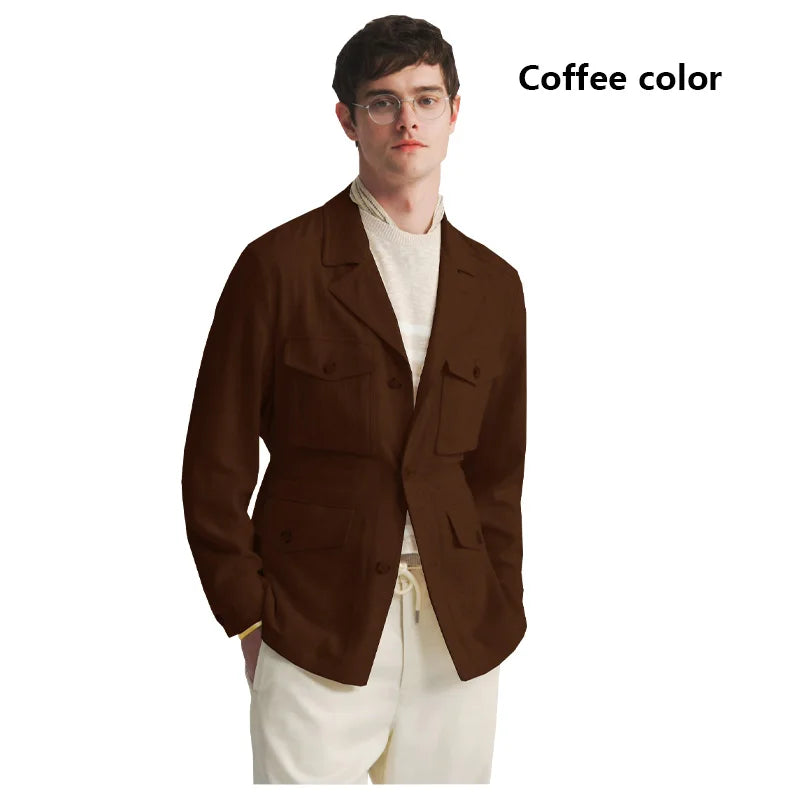 Fengbaoyu Natural Linen Men's Coat American Casual Shirt Retro Style Comfortable Men's Clothing Spring-Autumn