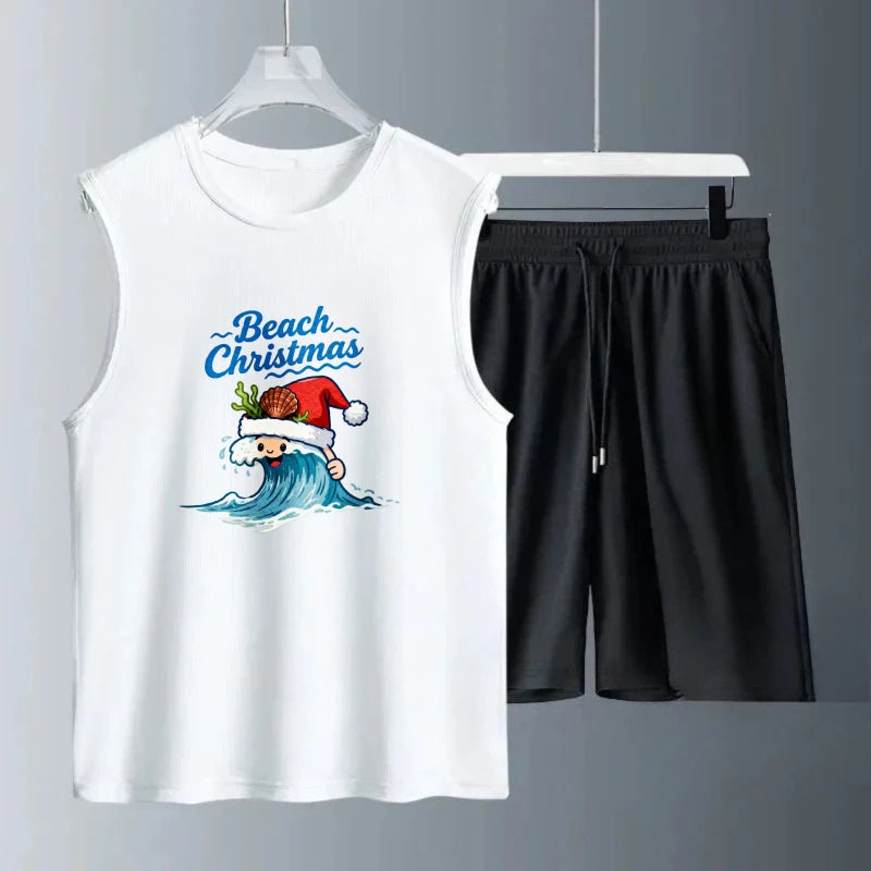 Men's Tank top Sets training suit set  Summe sweatshirt set Fashion Polyester men's clothing set Breathable Short Sleeve+ Shorts