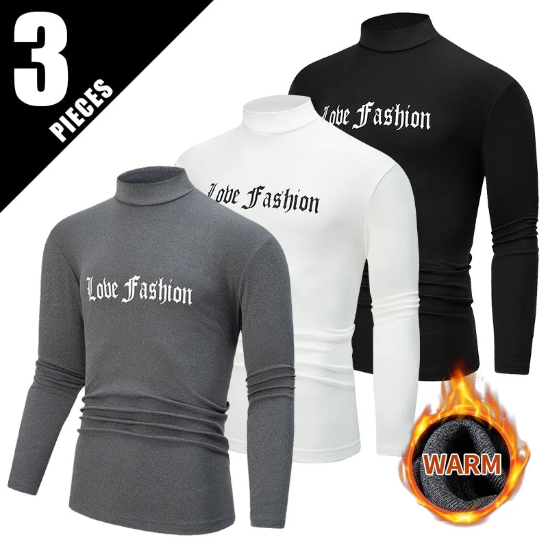 1/3 Piece Men's Long Sleeved Top Mid Neck T-shirt Youth Autumn And Winter Casual Sports Comfortable Plus Size Trendy Inside