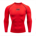 Women's quick dry Arobin-branded long sleeve top, moisture-wicking, lightweight, stylish red cursive logo with white outline,
