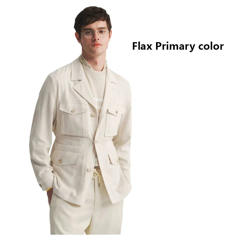 Fengbaoyu Natural Linen Men's Coat American Casual Shirt Retro Style Comfortable Men's Clothing Spring-Autumn