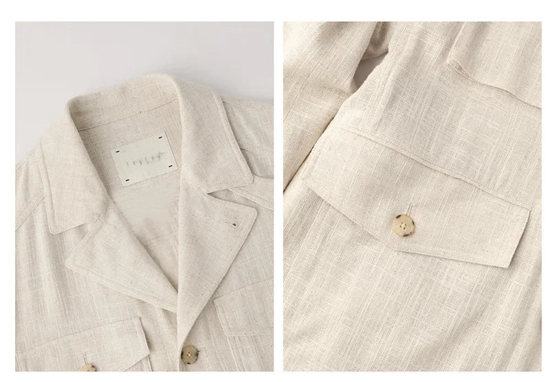 Fengbaoyu Natural Linen Men's Coat American Casual Shirt Retro Style Comfortable Men's Clothing Spring-Autumn